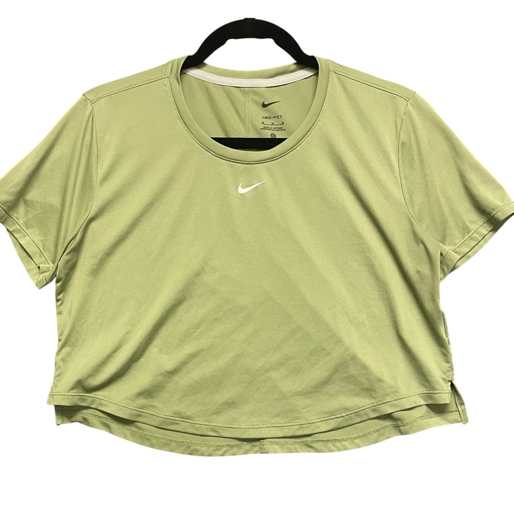 Nike Dri-FIT Womens Crop Top Short Sleeve Olive Green Shirt Medium
